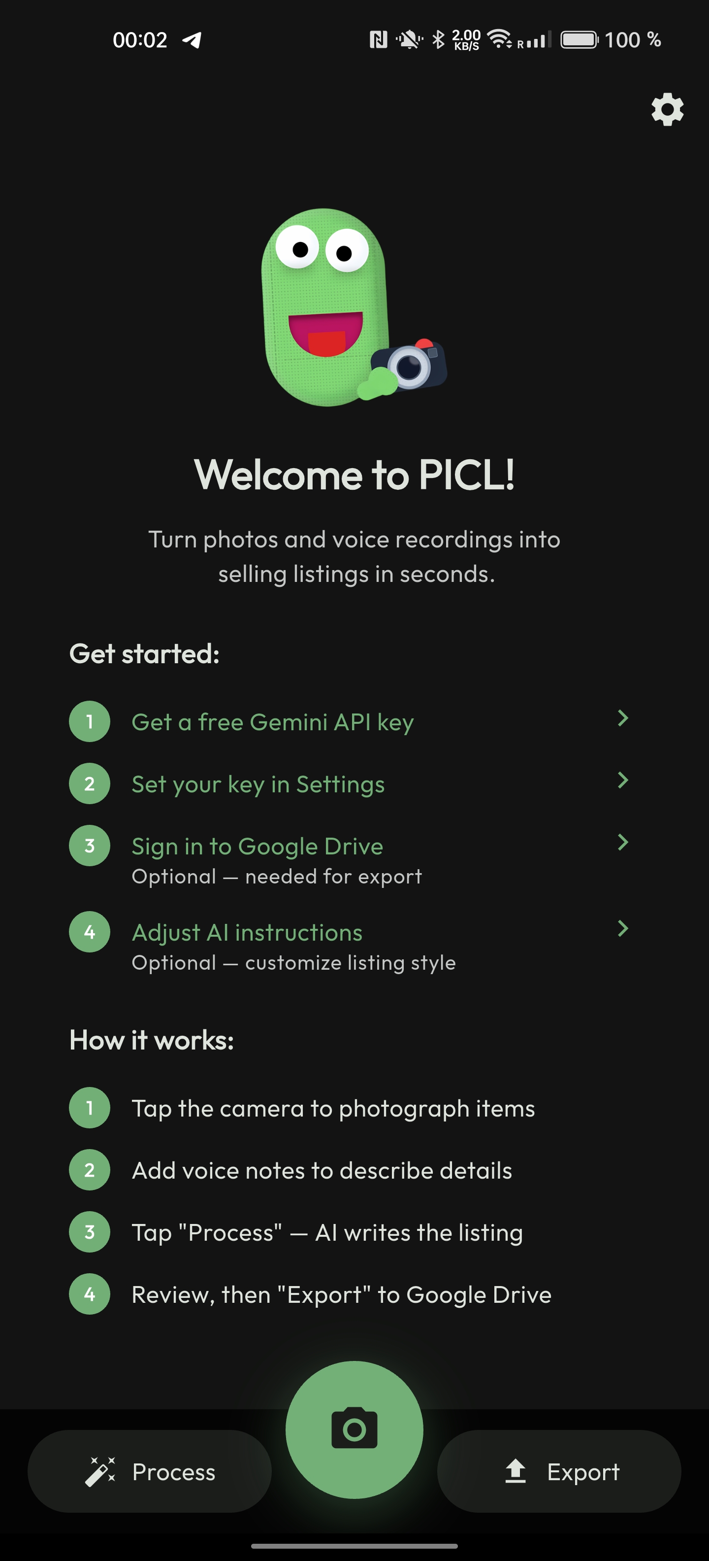Welcome screen