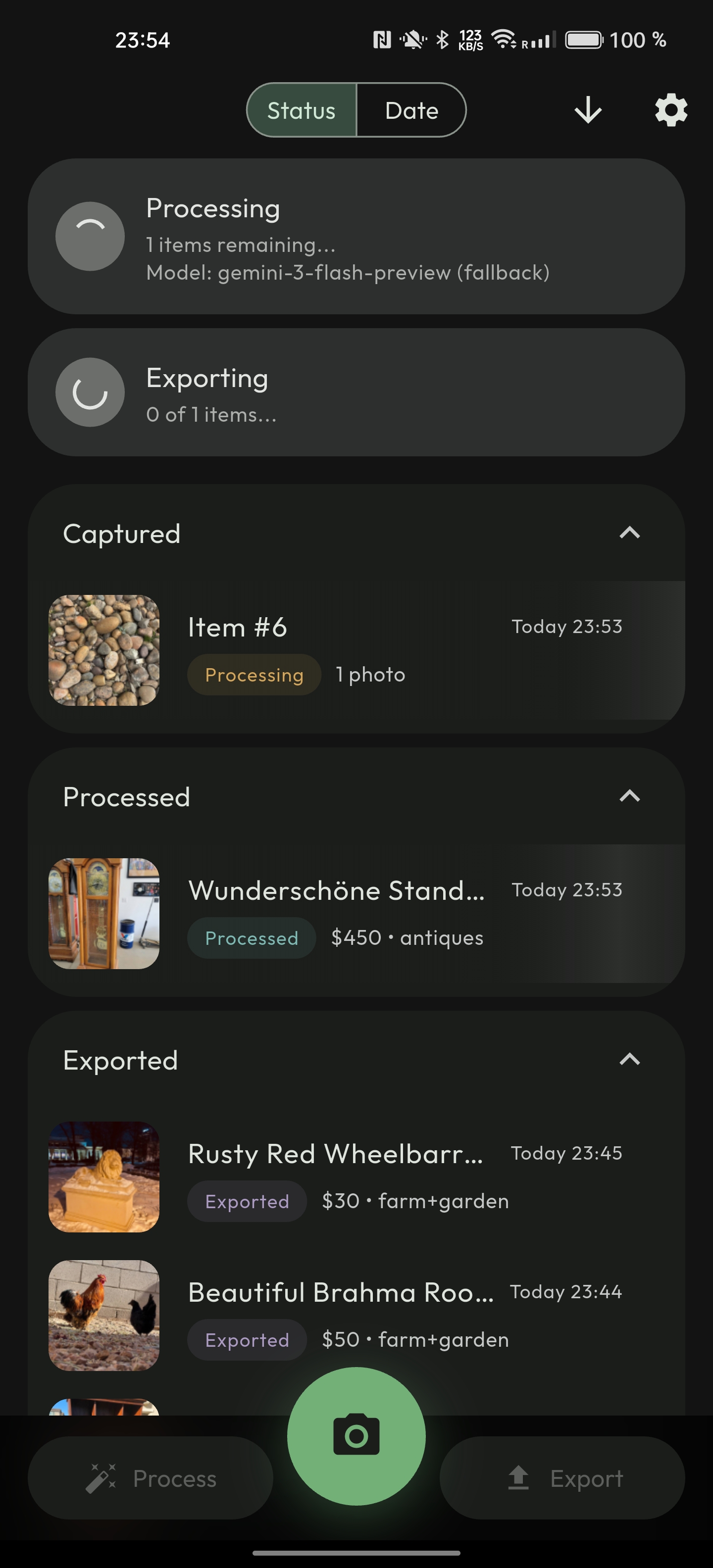 Processing and status view