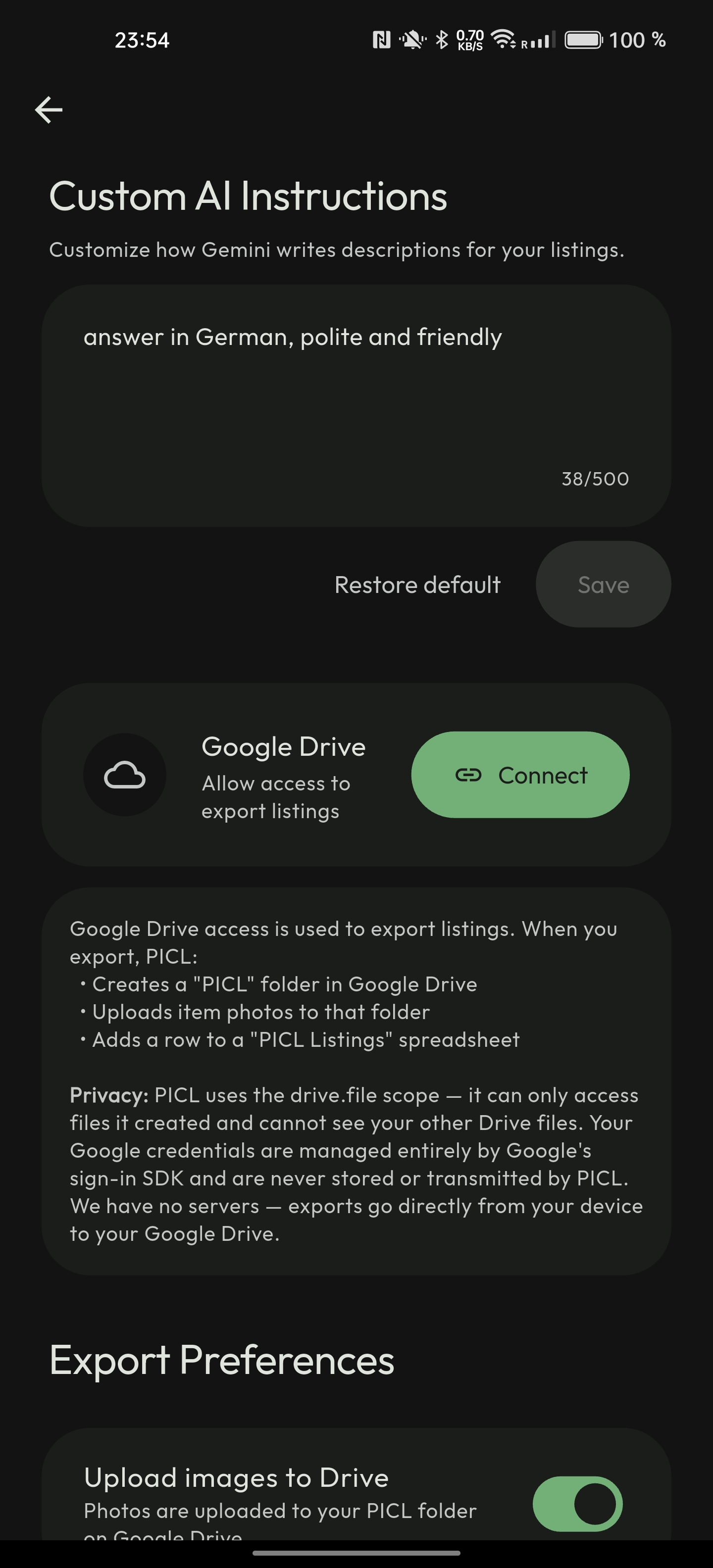 Custom AI instructions