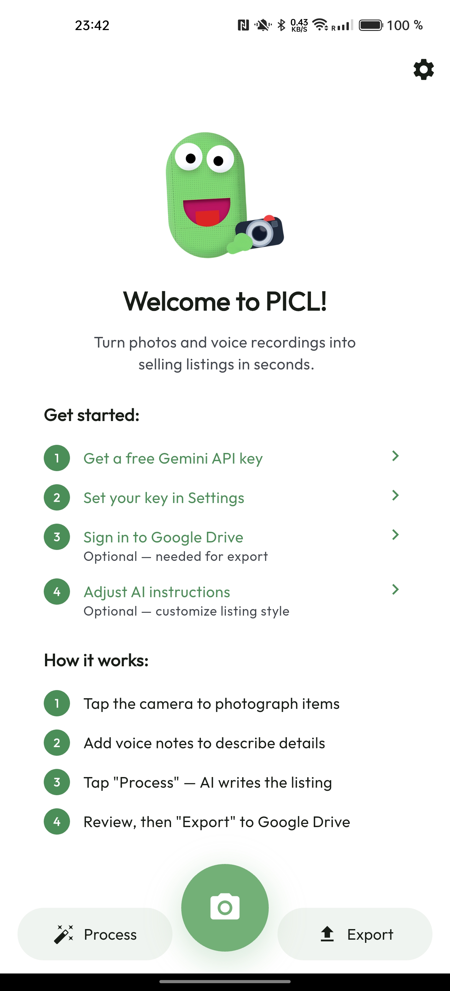 Welcome screen