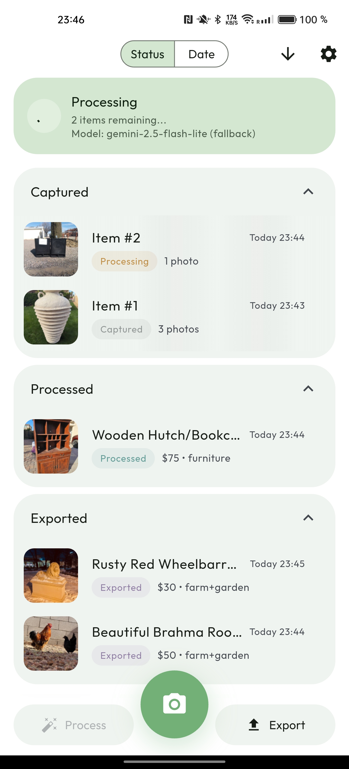 Processing and status view